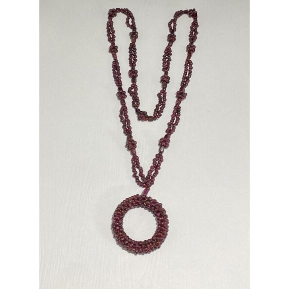 Vintage Garnet Pyrope Hoop Beaded Necklace Cluster Berry Accents 29 inches - Picture 6 of 6
